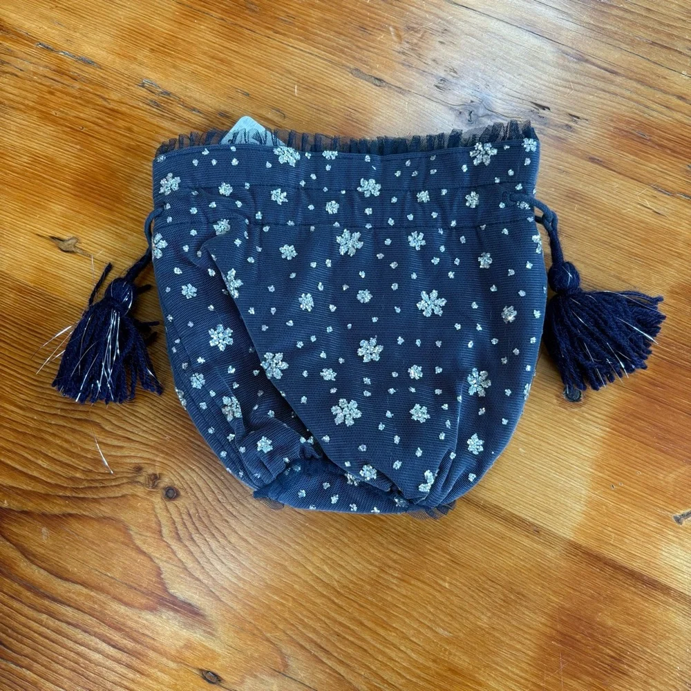 Free People New NWT Seasons Sparkle Gift Sack blue Silver snowflake gift bag